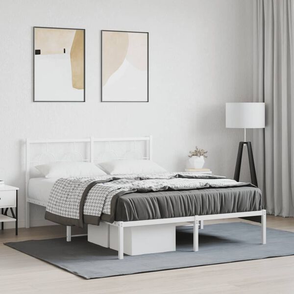 vidaXL Metal Bed Frame without Mattress with Headboard White 140x200cm
