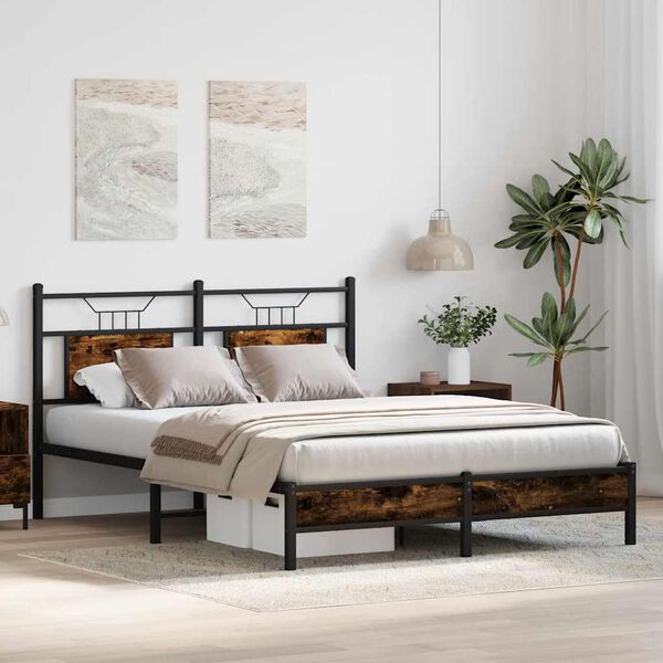 vidaXL Bed Frame without Mattress Smoked Oak 140x200 cm Engineered Wood
