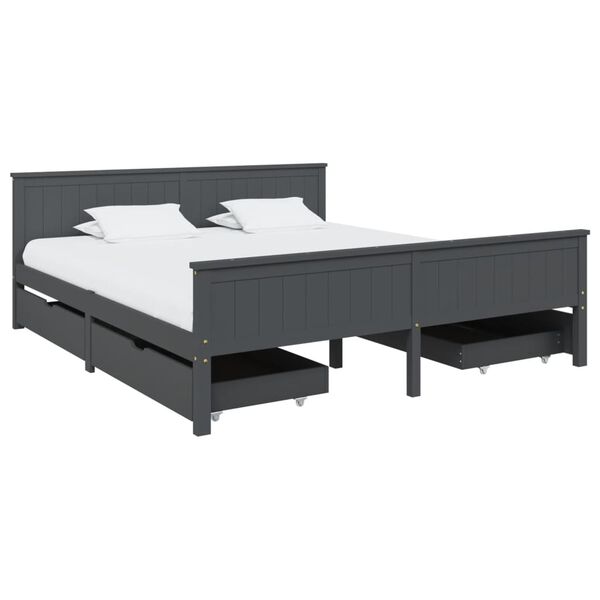 vidaXL Bed Frame without Mattress Dark Grey Solid Wood Pine 180x200 cm Super King (322207+2x321990)