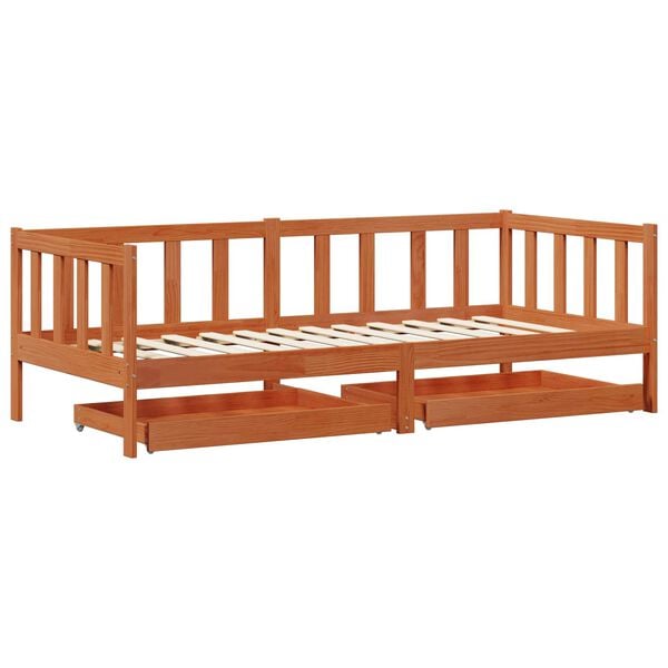 vidaXL Day bed with Headboard 3 pcs Wax Brown Solid Pine Wood