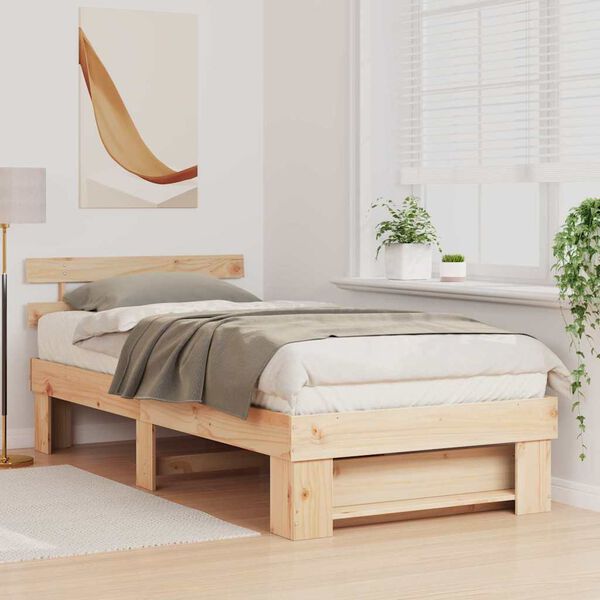 vidaXL Bed Frame with Headboard Brown 75 x 190 cm Solid Pine Wood