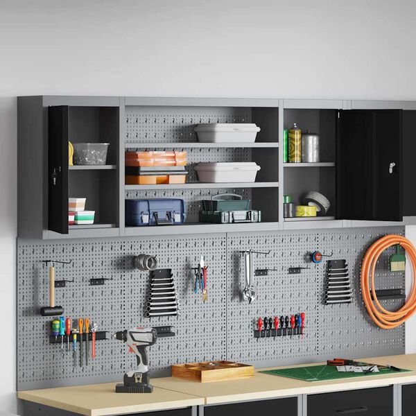 vidaXL Tool Cabinet with Shelf Black and Grey 150 x 20 x 55 cm