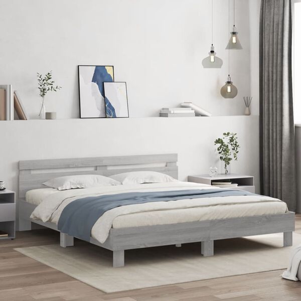 vidaXL Bed Frame with LED without Mattress Grey Sonoma 200x200 cm