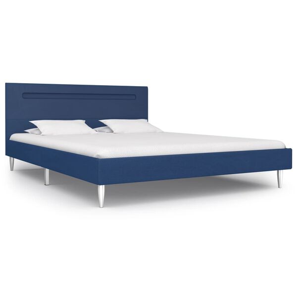 vidaXL Bed Frame with LED without Mattress Blue Fabric 135x190 cm Double