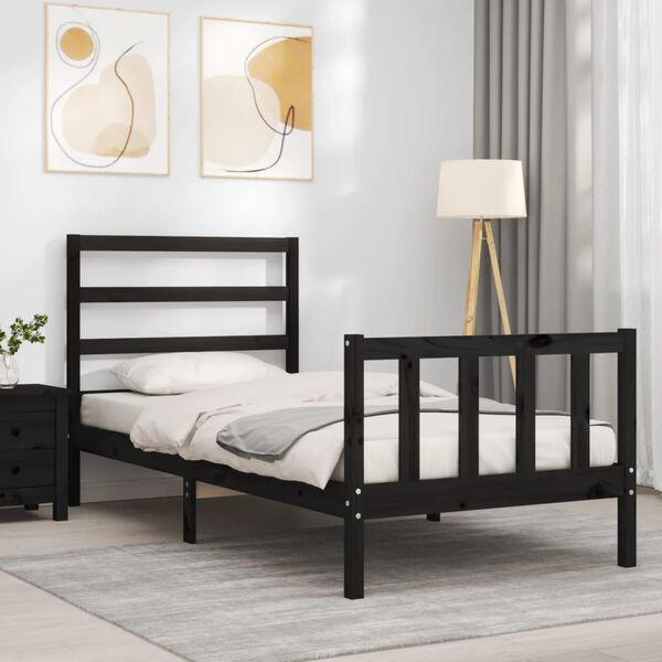 vidaXL Bed Frame without Mattress Black 100x200 cm Solid Wood Pine