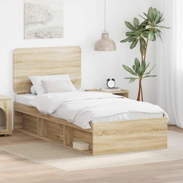 vidaXL Bed Frame with Headboard Sonoma Oak 75 x 190 cm Solid Pine Wood