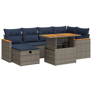 vidaXL 7 Piece Garden Sofa Set with Cushions Grey Poly Rattan Acacia