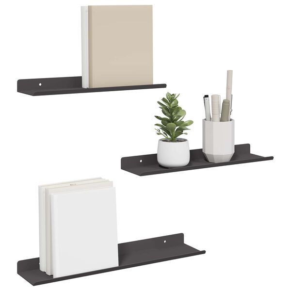 vidaXL Floating Shelf Wall-mounted 3 pcs Black 40 x 9 x 2.5 cm Steel