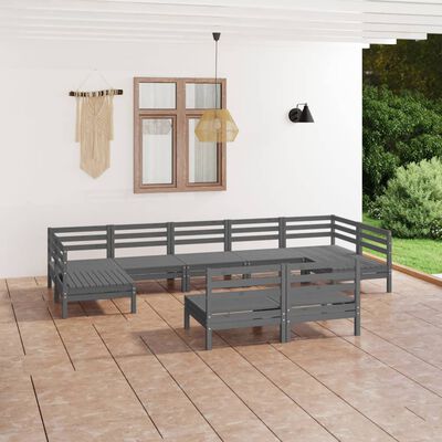 vidaXL 9 Piece Garden Lounge Set Grey Solid Wood Pine