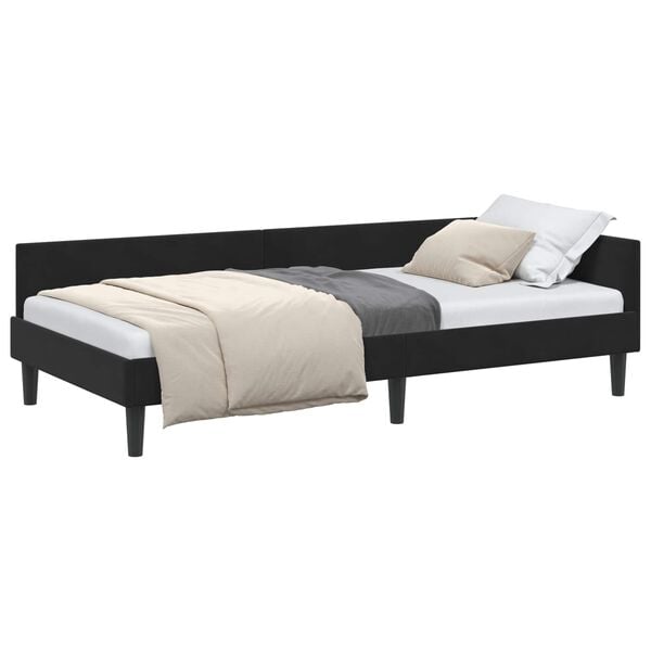vidaXL Corner Bed Frame with Headboard Black 100 cm x 200 cm Velvet
