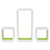 3 White-green MDF Floating Wall Display Shelf Cubes Book/DVD Storage