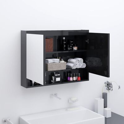 vidaXL Bathroom Mirror Cabinet 80x15x60 cm MDF Shining Black