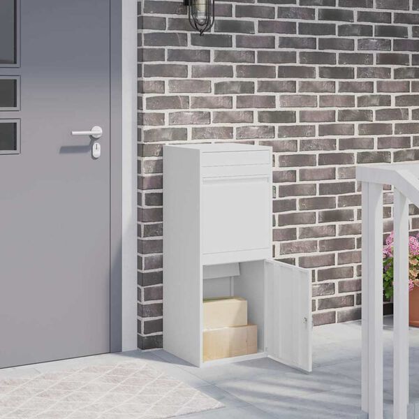 vidaXL Parcel Drop Box with Storage White 41 x 38 x 103 cm Steel