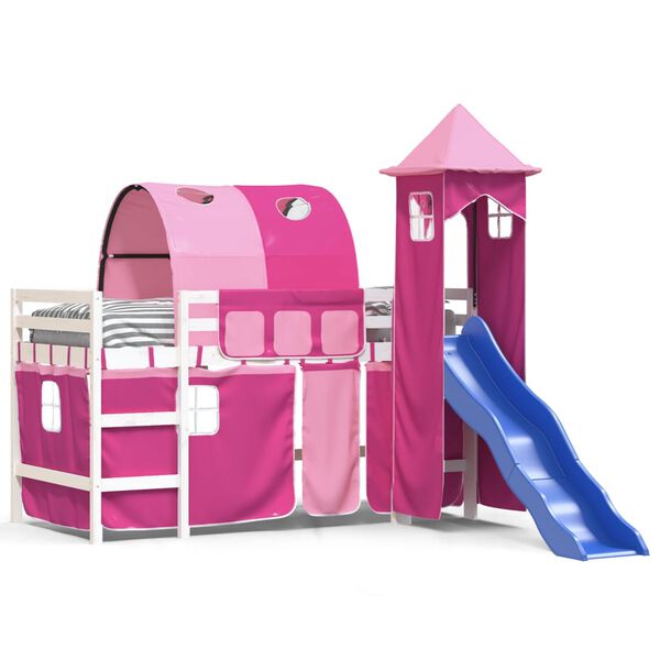 vidaXL Kids' Loft Bed with Tower without Mattress Pink 90x200 cm