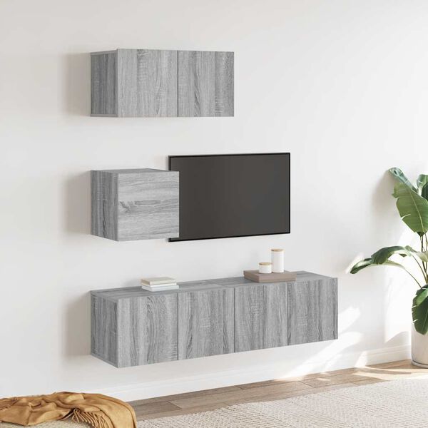 vidaXL 4 Piece TV Cabinet Set Grey Sonoma Engineered Wood