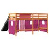 vidaXL Kids' Loft Bed with Curtains Pink 80x200 cm Solid Wood Pine