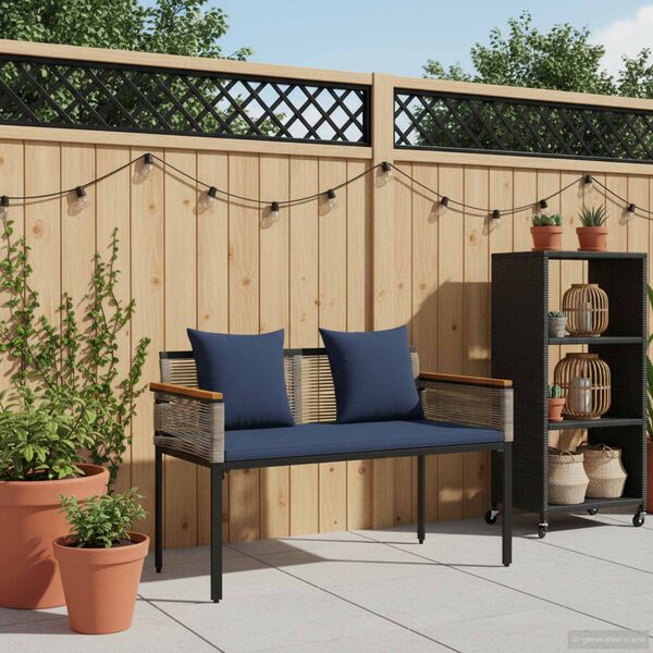 vidaXL Outdoor Bench Grey and Navy Blue 117 x 54 x 74.5 cm Poly Rattan