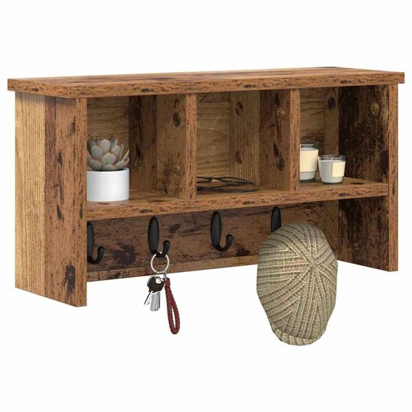 vidaXL Wall-Mounted Coat Rack Old wood 50 x 16 x 26 cm Engineered wood