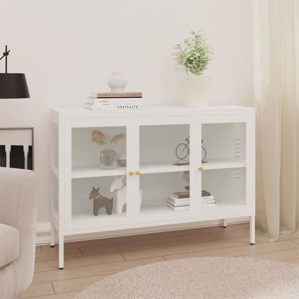 vidaXL Sideboard White 105x35x70 cm Steel and Glass