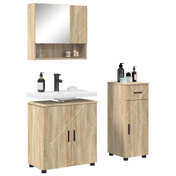 vidaXL Bathroom Furniture Set 3 pcs Sonoma Oak Engineered wood & Metal