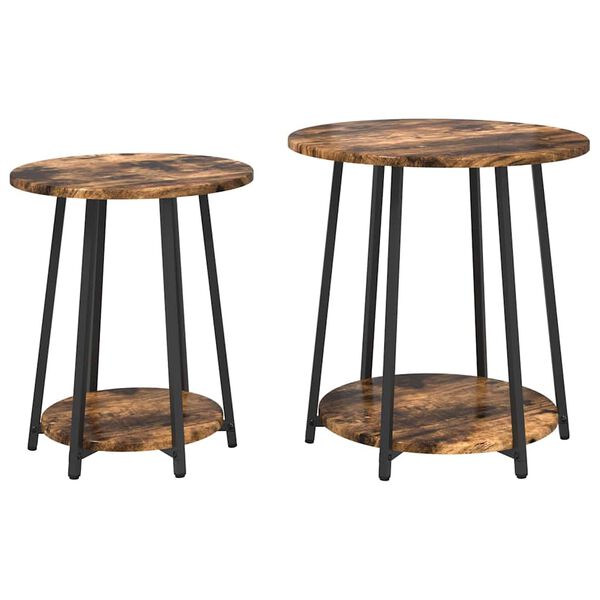 vidaXL Side Table Set with Shelf 2 pcs Smoked Oak and Black
