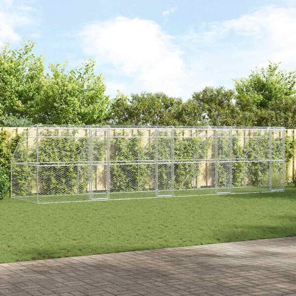 vidaXL Dog Kennel 4 pcs Silver 8 x 2 x 2 m Galvanised steel