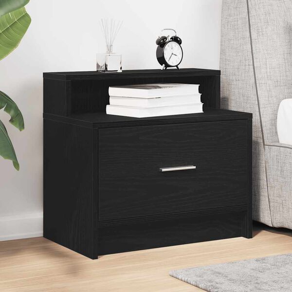 vidaXL Bedside Cabinet with Drawer Black Oak 51x31x47 cm