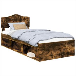 vidaXL Bed Frame with Headboard Smoked Oak 90 x 190 cm Solid Pine Wood