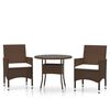 vidaXL 3 Piece Garden Bistro Set Poly Rattan and Tempered Glass Brown