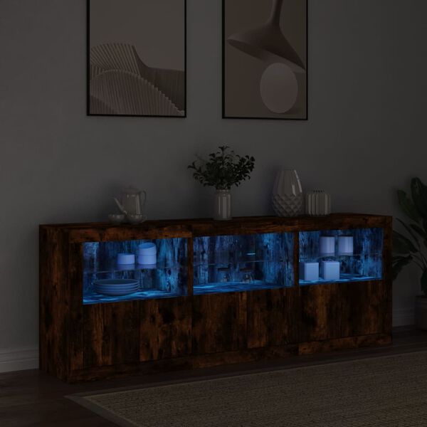 vidaXL Sideboard with LED Lights Smoked Oak 181.5x37x67 cm
