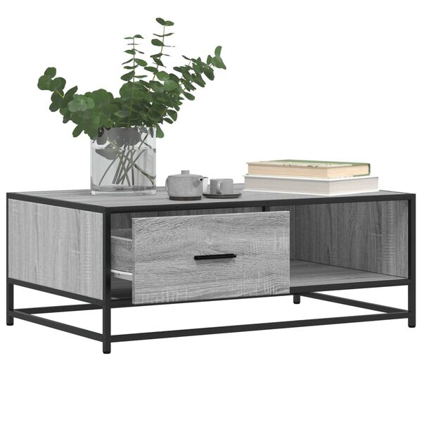 vidaXL Coffee Table Grey Sonoma 90x57x35 cm Engineered Wood and Metal