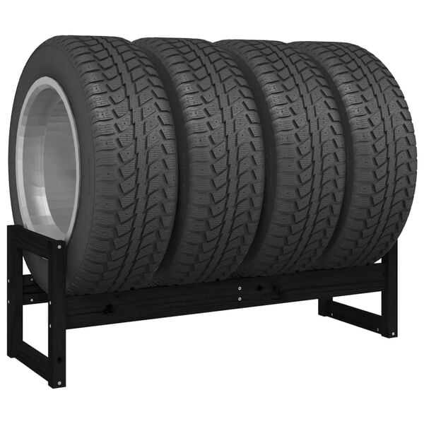 vidaXL Tire Rack Black 120x40x40 cm Solid Wood Pine