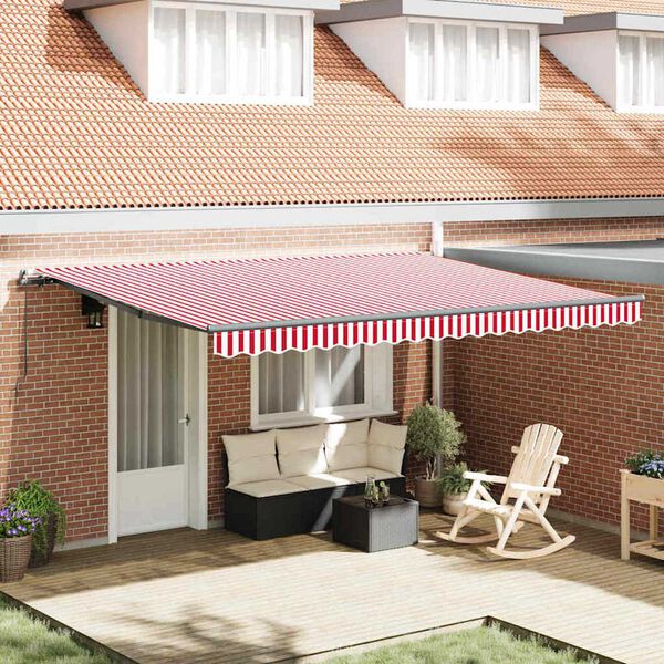 vidaXL Retractable Awning Manual Red and White 450 x 350 cm