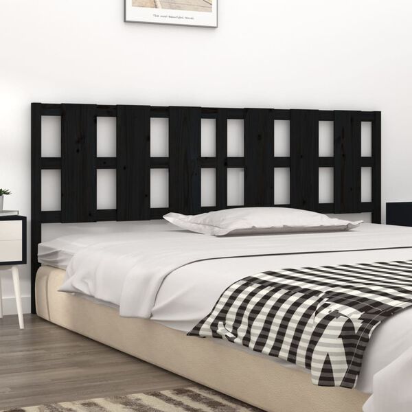vidaXL Bed Headboard Black 205.5x4x100 cm Solid Wood Pine