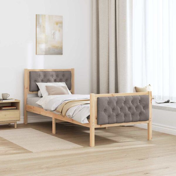 vidaXL Bed Frame with Headboard Taupe 75 x 190 cm Solid Pine Wood
