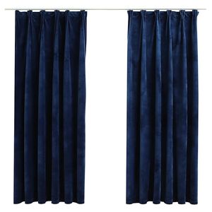 vidaXL Blackout Curtains 2 pcs with Hooks Velvet Dark Blue 140x175 cm