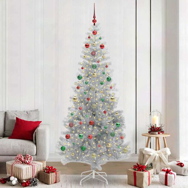 vidaXL Christmas Tree with 300 LEDs with Stand Silver 240 cm PET