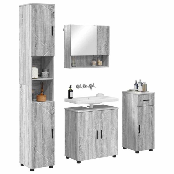 vidaXL Bathroom Furniture Set with Drawer with Door 4 pcs Grey Sonoma