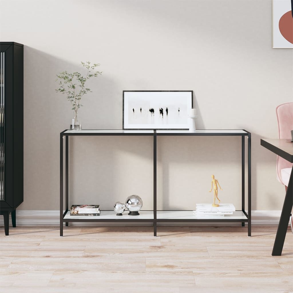 vidaXL Console Table White 140x35x75.5 cm Tempered Glass vidaXL