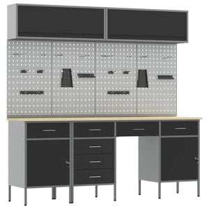 vidaXL Work Cabinet Set with Drawer with Storage Manual 10 pcs Black