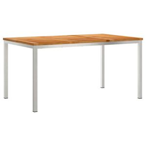 vidaXL Dining Table 150x90x75 cm Solid Teak Wood and Stainless Steel