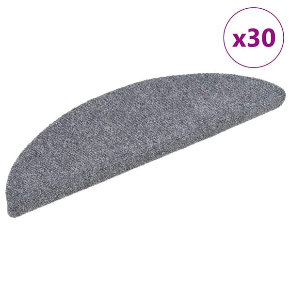 vidaXL Stair Mats Self-adhesive 30 pcs 56x17x3 cm Light Grey Half Round