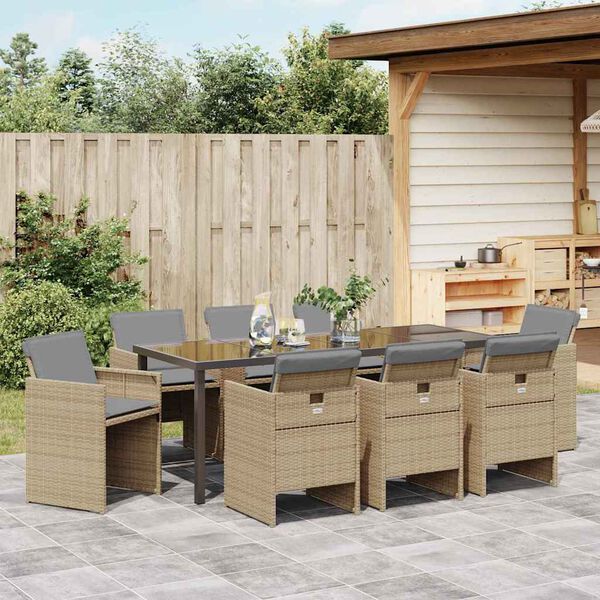 vidaXL Garden Dining Set 9 pcs Beige Poly Rattan