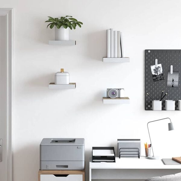 vidaXL Floating Wall Shelves 4 pcs Oak and White 23x23.5x3.8 cm MDF
