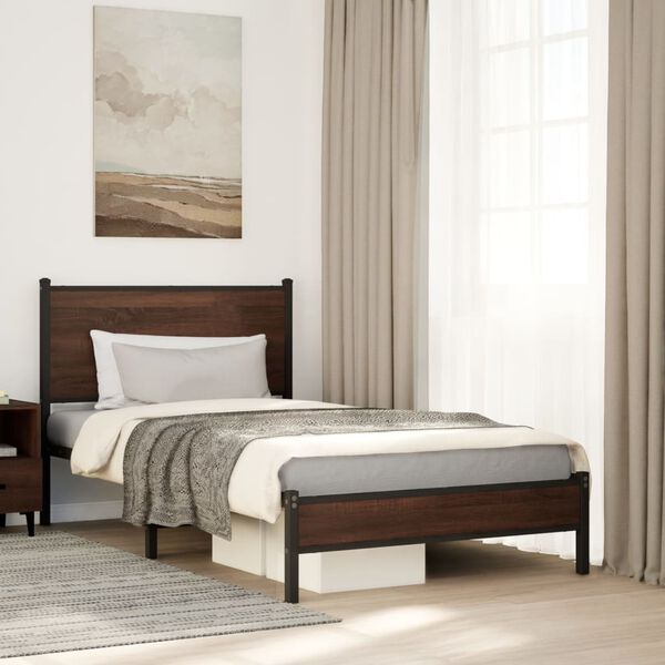 vidaXL Metal Bed Frame without Mattress Brown Oak 100x200 cm