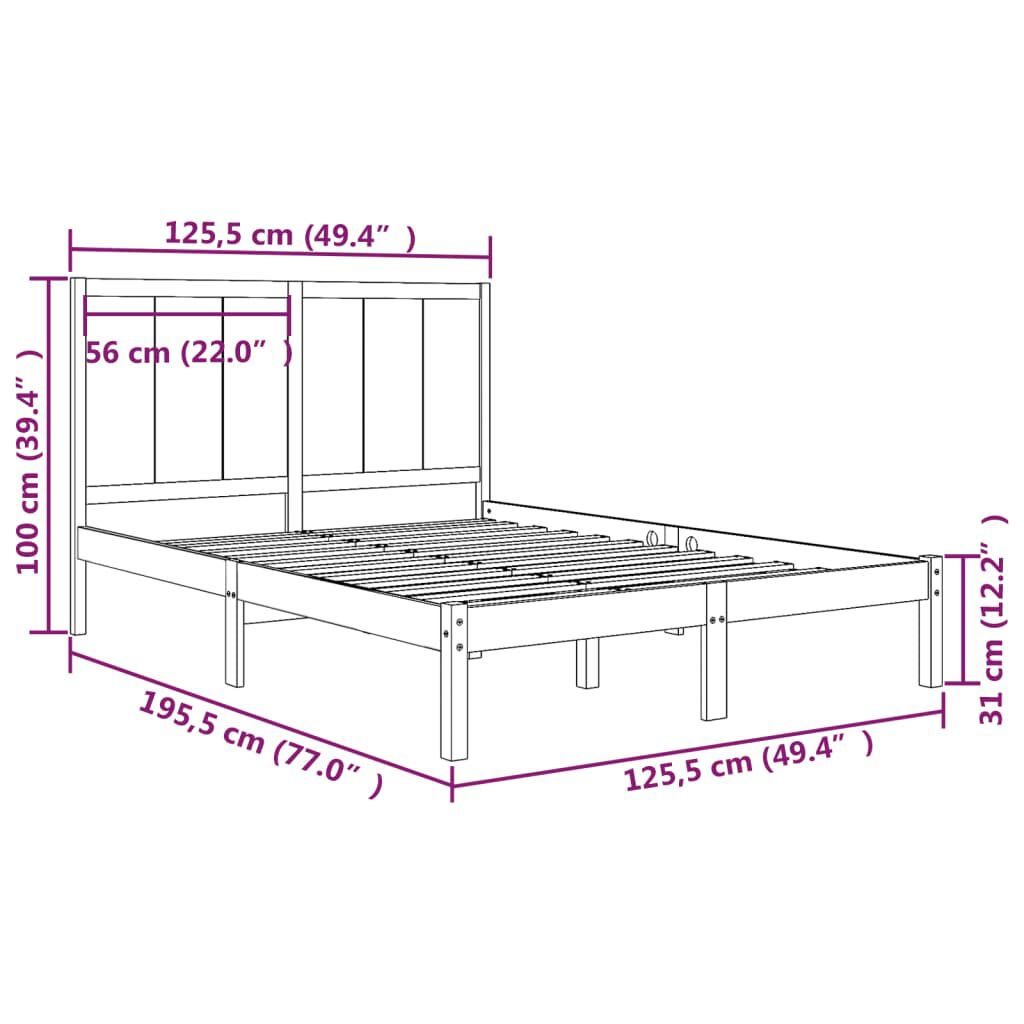 vidaXL Bed Frame Grey Solid Wood Pine 120x190 cm Small Double