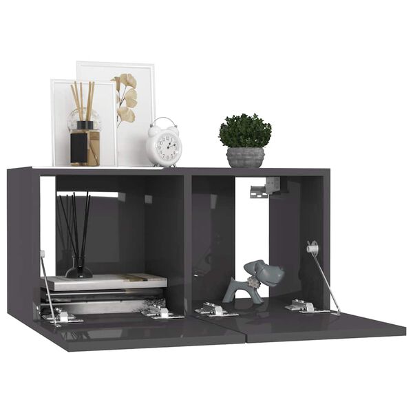 vidaXL 7 Piece TV Cabinet Set High Gloss Grey Engineered Wood