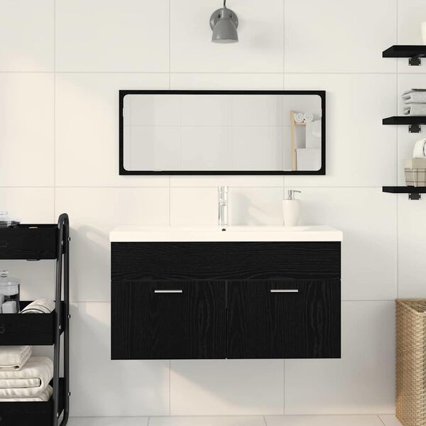 vidaXL Bathroom Furniture Set with Door 3 pcs Black Oak 90x38.5x46cm