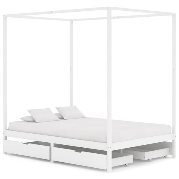 vidaXL Canopy Bed Frame without Mattress White Solid Wood 140x200 cm