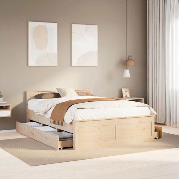 vidaXL Bed Frame without Mattress with Headboard 140x190 cm Solid Wood Pine